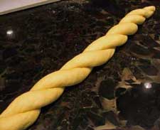 Two-stranded rope of dough