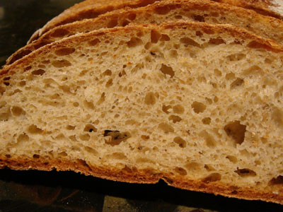 Potato bread slice with open crumb