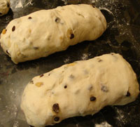 dough preshaped into cylinders for baguettes