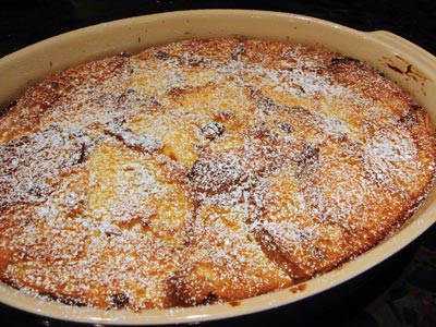 Panettone bread pudding in baking dish