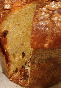 panettone loaf with a slice removed