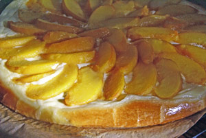baked peach briche tart
