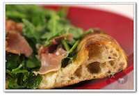 prosciutto arugula pizza with baguette dough