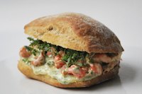 Rye ciabatta with crayfish and basil mayonnaise