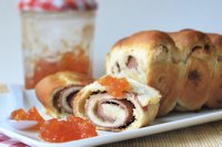 Ham rolls and almond pesto with tomato jam