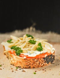 Grain Bread With Cream Of Peppers And Gorgonzola