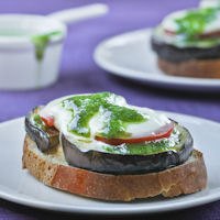 Toast Of Eggplant With Tomato And Pesto