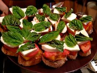 Peach Tomato Mozzarella Crostini