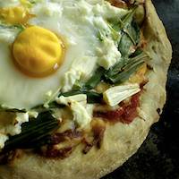 Egg, Wild Leek & Goat Cheese Pizza